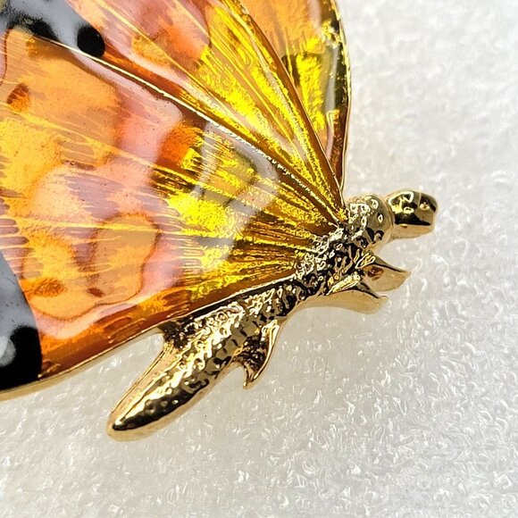 Butterfly Brooch  in vibrant Orange and gold - Picture 3 of 16